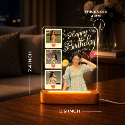 Personalized Happy Birthday Gift for Girlfriend, Wife, Best Friend, Daughter & Sister Bedroom Decor Table Lamp with Wood Stand